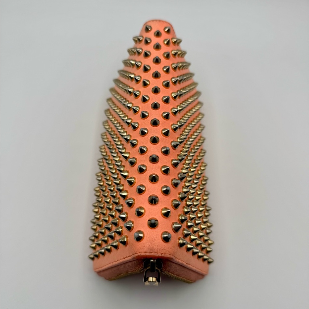 Coral Christian Louboutin Panettone Spiked Zip-Around Wallet.